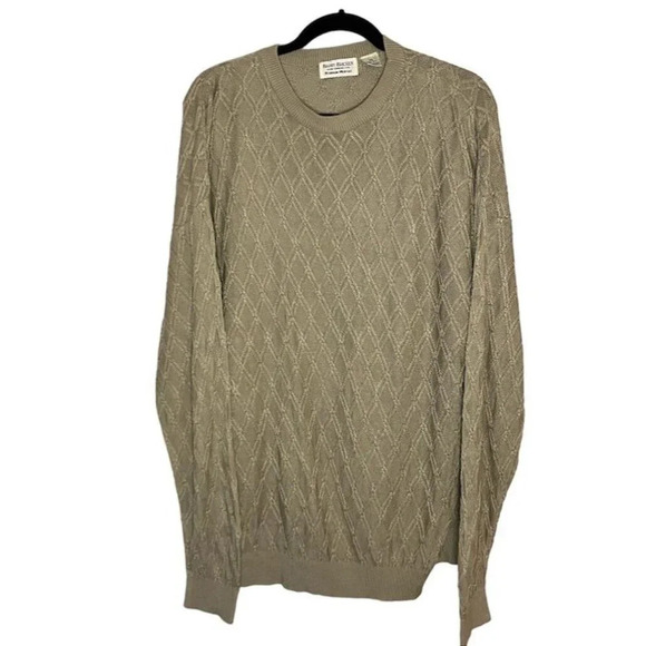 Vintage Barry Bricken for Neiman  Marcus 100% Silk Tan Fine Knit Grandpa Sweater - Picture 1 of 6
